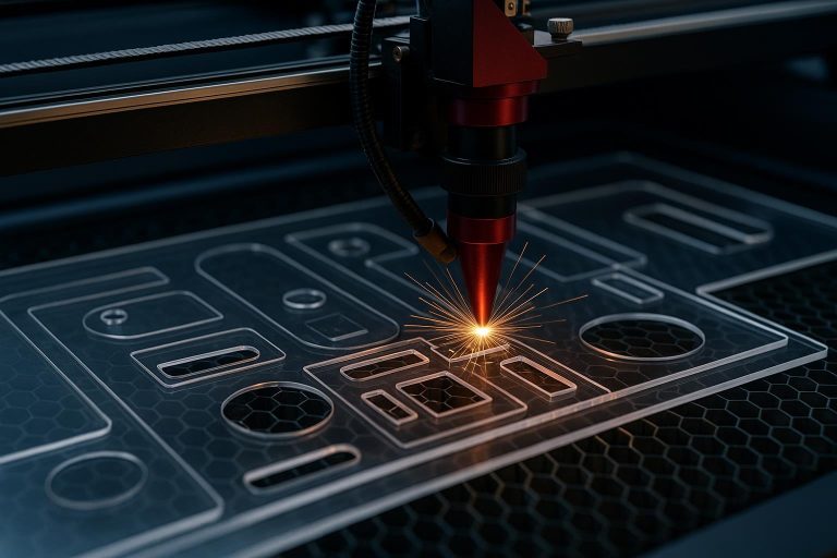 Kunststof laserbewerking demonstreert millimeter-precisie bij snijden van acryl en plexiglas componenten met contactloze lase